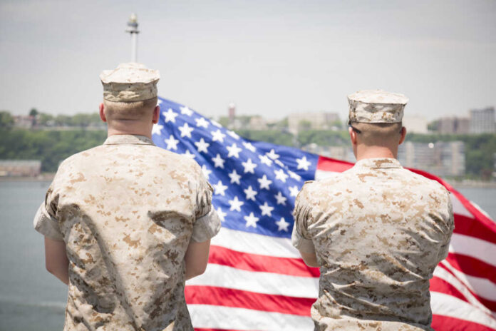 New,York,May,26,2016:,Two,Us,Marines,Stand,Near