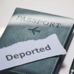 A passport with a note that reads 'Deported' placed beside a pen