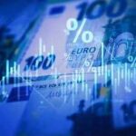 Euro banknotes with financial graphs and percentage symbols overlay