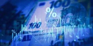 Euro banknotes with financial graphs and percentage symbols overlay