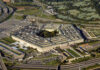 Aerial view of the Pentagon building surrounded by roads and greenery