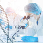 Scientist examining samples under a microscope in a laboratory