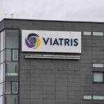 Exterior view of a corporate building featuring the Viatris logo