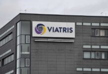 Exterior view of a corporate building featuring the Viatris logo