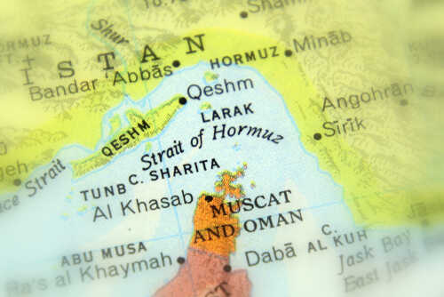 The,Strait,Of,Hormuz,(selective,Focus). Map highlighting the Strait of Hormuz and surrounding regions
