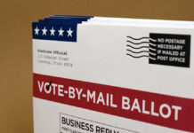 Vote-by-mail ballot with election details and postage information
