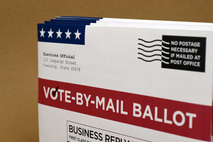Mockup,(fake,/,Print-out,Concept),For,Election,Theme,Of,Vote Vote-by-mail ballot with election details and postage information