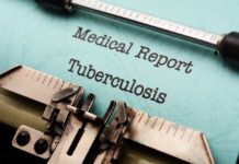 Close-up of a typewritten medical report on tuberculosis