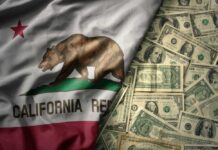Sneaky Tax Move Targets Federal Payouts California state flag featuring a bear overlaid on a background of U.S. dollar bills