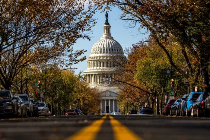Congress,Usa.,Washington,Dc,Capitol.,American,Capitol,Building.,United,States U.S. Capitol dome framed by a tree-lined street