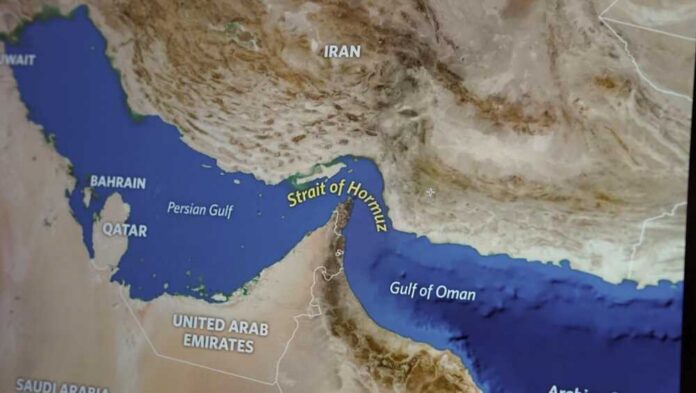 Map showing the Strait of Hormuz and surrounding countries