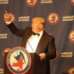 Donald Trump delivering a speech at a Republican event