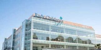 Modern glass-fronted children's hospital building exterior