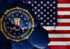 Trump DOJ Targets Passports—Who’s Next? FBI emblem partially obscured by a cracked wall with an American flag background