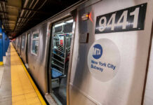 Chilling Attack Rattles Manhattan Commute New York City subway train at a station with open doors