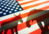 What Republicans Think Everyone Is Missing Shadows of a donkey and elephant on an American flag