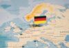 Germany’s Peace Push—Freeze or Trap? Map of Europe with a small German flag pin marking Germany