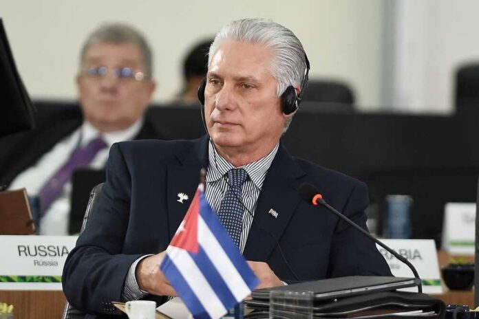 Rio,De,Janeiro,,Brazil,,July,6,,2025.,President,Of,Cuba, Cuban leader at a political meeting wearing headphones
