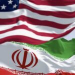 Flags of the United States and Iran waving together