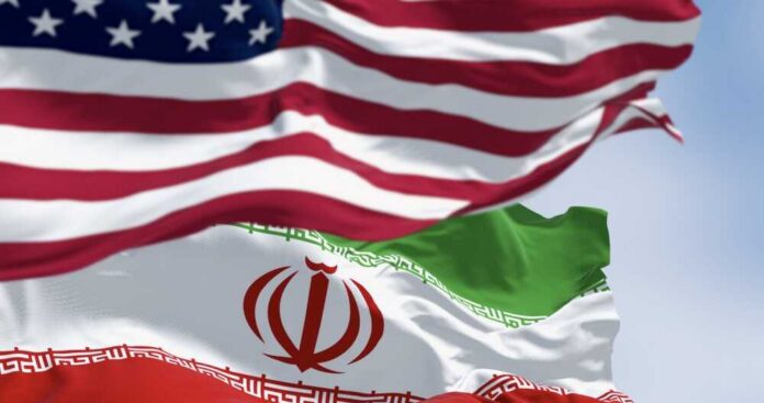 Usa,And,Iran,Flags,Waving,Together.,Concept,Of,International,Relations, Flags of the United States and Iran waving together