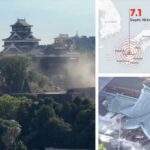 Part of the stone wall of Kumamoto Castle collapses as 7.1 earthquake hits Japan