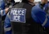 Republicans Clash Over ICE Traffic Stops Close-up of a police officer's vest with 'POLICE ICE' label