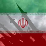 Iran flag overlay with missile silhouettes