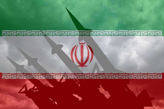 Iran flag overlay with missile silhouettes