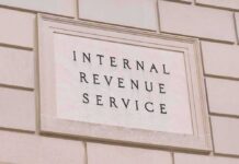 Internal Revenue Service building sign on a stone wall