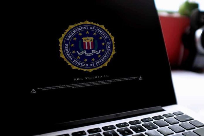 Laptop screen displaying FBI seal