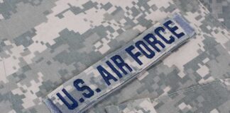 U.S. Air Force name tape on digital camouflage uniform