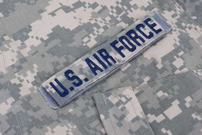 shutterstock_163881299-1 U.S. Air Force name tape on digital camouflage uniform