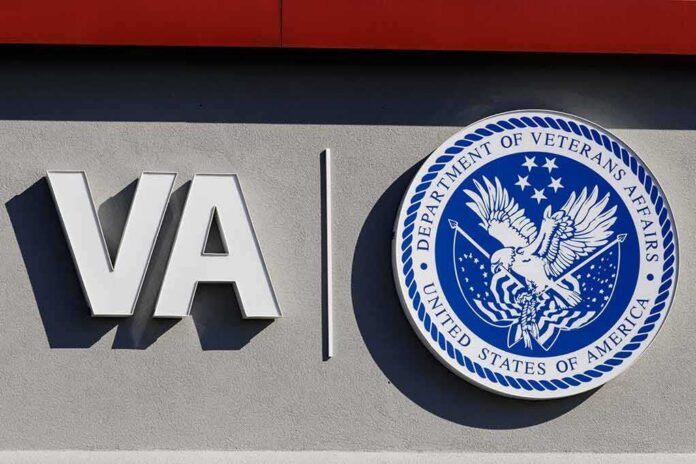 VA logo and Department of Veterans Affairs seal on building wall