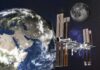 U.S. Confirms Weapons Are Now In Orbit International Space Station orbiting Earth with the Moon in the background