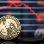 Trump Coin Puts Old Rules To Test U.S. dollar coin in front of falling stock chart