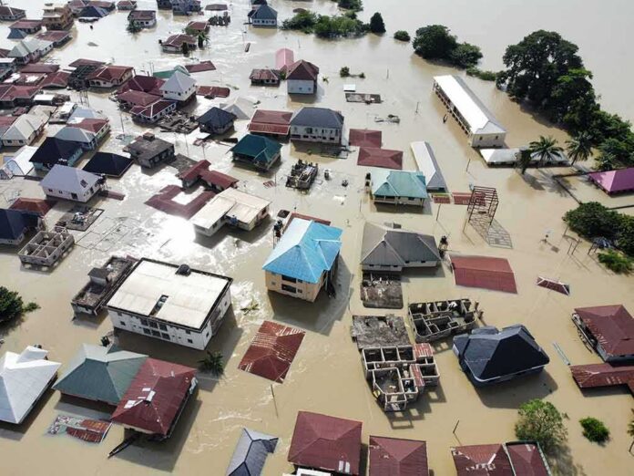shutterstock_2238807151 Aerial view of flooded residential neighborhood