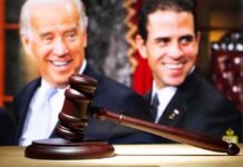Hunter’s Tease Ignites 2028 Buzz judge's gavel on block with two smiling men in background