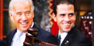 judge's gavel on block with two smiling men in background