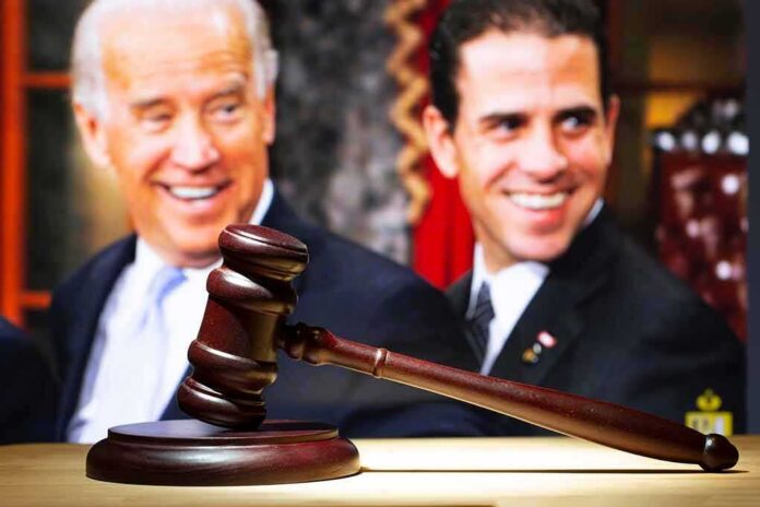 judge's gavel on block with two smiling men in background
