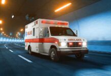 Teen’s Deadly Ride Sparks Felony Fight Ambulance driving through a tunnel with emergency lights on