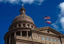Predawn SWAT Move Stops Capitol Attack Texas State Capitol dome with U.S. and Texas flags