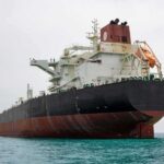 Large oil tanker anchored in calm sea