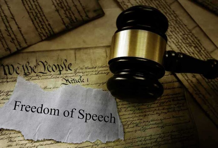 shutterstock_729477004 judge's gavel on the U.S. Constitution with a freedom of speech note